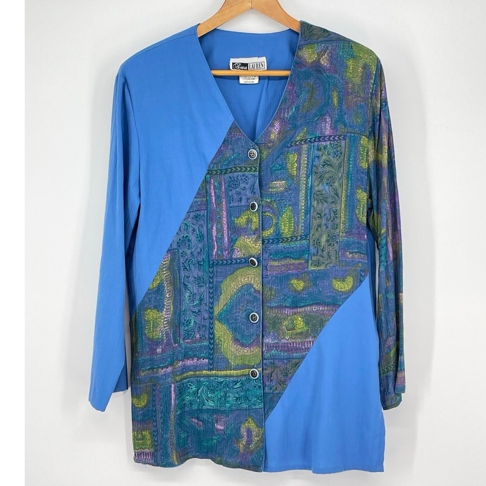 Vintage Dena Lauren Rayon Artsy Patchwork Jacket Boho Lagenlook M